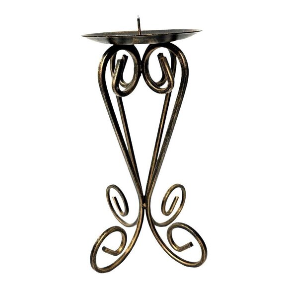 Distressed Black Gold Scroll Metal 11 inch Pillar Candle Holder A1 - Picture 2 of 8